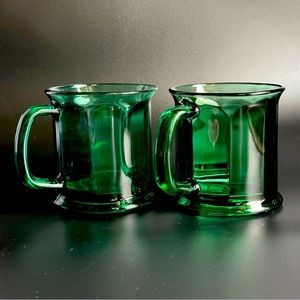 Vintage Emerald Green Glass Mugs-Sold as Set of 2